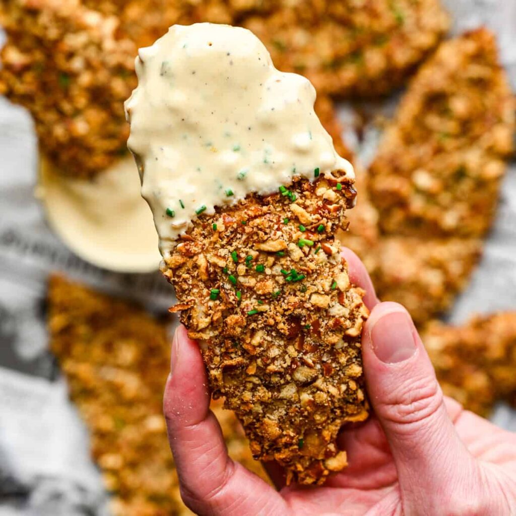 Airfryer Pretzel-kip-tenders met korst