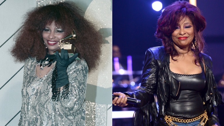 Side-by-side foto's die het gewichtsverlies van Chaka Khan laten zien