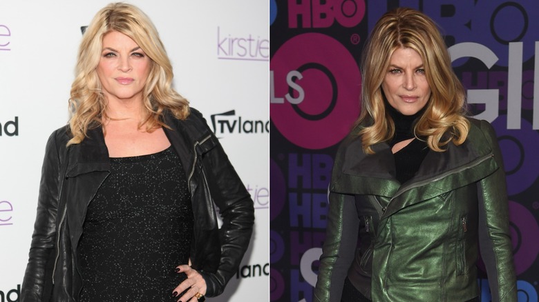 Naast elkaar foto's die het gewichtsverlies van Kirstie Alley laten zien