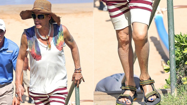Een close-up van de tenen van Steven Tyler