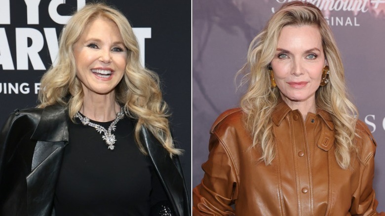 Christie Brinkley en Michelle Pfeiffer glimlachen bij afzonderlijke fotogesprekken