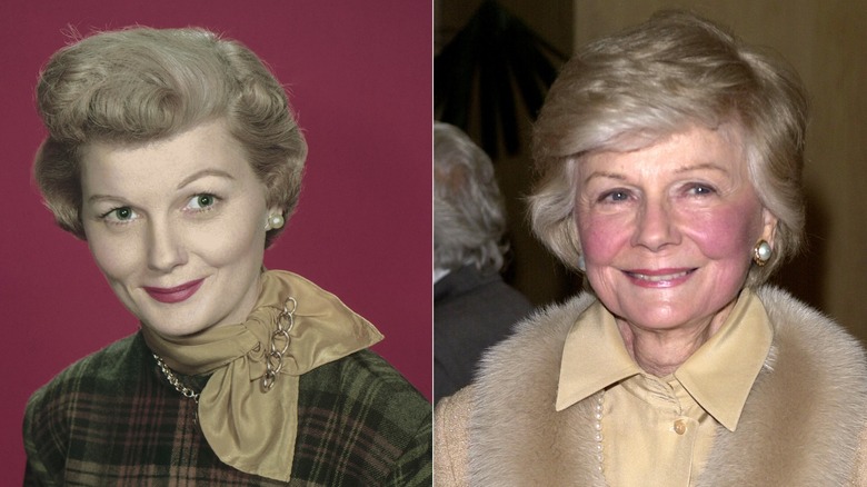 Een foto naast elkaar waarop Barbara Billingsley door de jaren heen te zien is