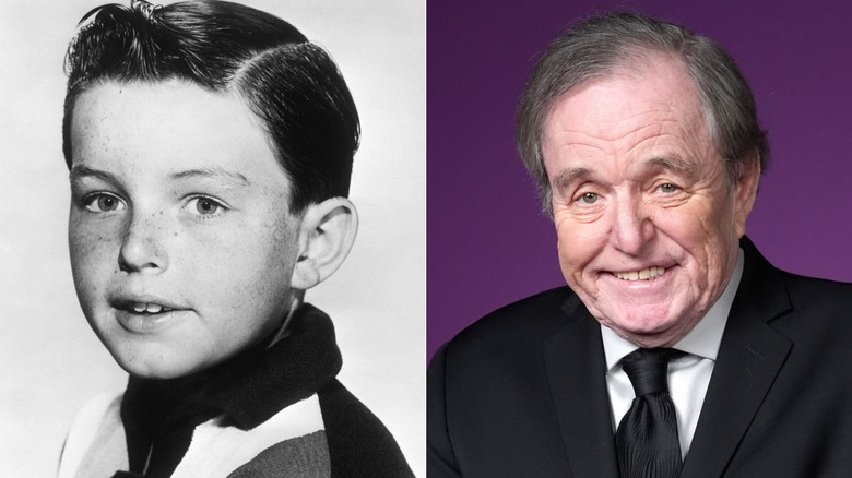 Een foto naast elkaar waarop Jerry Mathers door de jaren heen te zien is